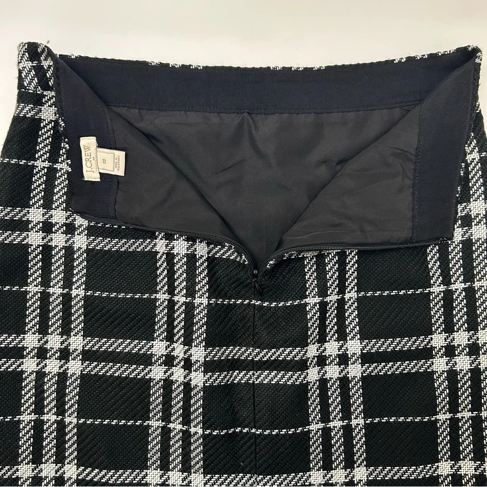 J.Crew Black White Check Plaid Mini Skirt Wool Blend Lined Preppy Classic 00